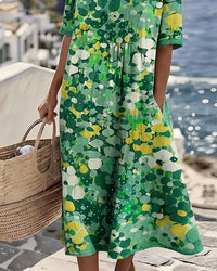 Ελένα | Χαλαρό και Ελαφρύ Floral Midi Φόρεμα