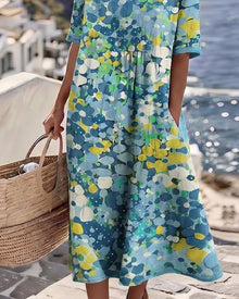 Ελένα | Χαλαρό και Ελαφρύ Floral Midi Φόρεμα