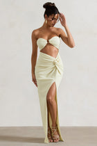 Cancun™ | Εcru strapless maxi φόρεμα με κοψίματα και στροφή
