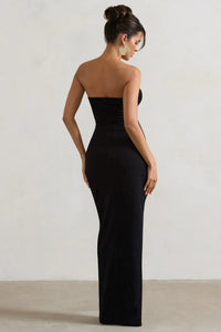 Cancun™ | Εcru strapless maxi φόρεμα με κοψίματα και στροφή