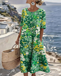 Ελένα | Χαλαρό και Ελαφρύ Floral Midi Φόρεμα