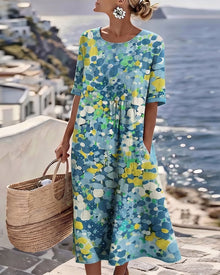 Ελένα | Χαλαρό και Ελαφρύ Floral Midi Φόρεμα