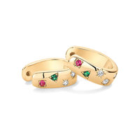 Χρυσά Σκουλαρίκια Κρίκος με Χρωματιστό Κύμα | Χρυσός